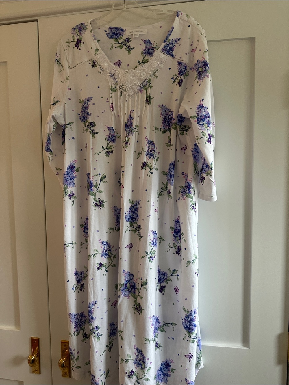 Midnight by Carole Hochman White Nightgown with Purple Floral Print